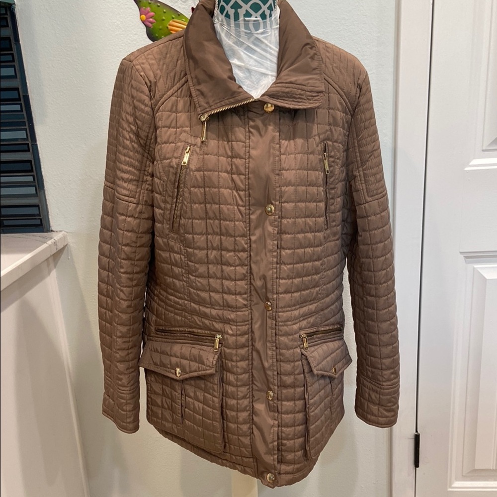 Michael Kors Brown Quilted Jacket with Gold Accents XL